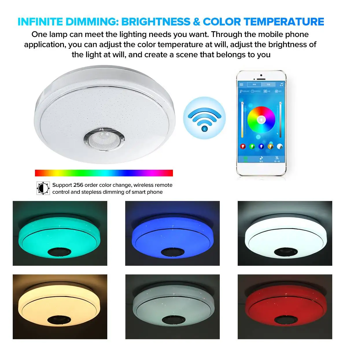

500W WiFi Modern RGB LED Ceiling Lamp Home Lighting APP bluetooth Music Light Bedroom Lamp Smart Ceiling Light + Remote Control