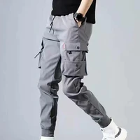drawstring trousers solid pants mens hem color pants cargo elastic pants waist multi cropped pocket streetwear new pockets pan