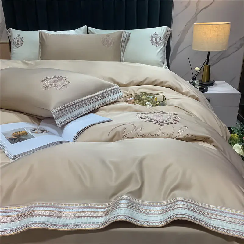 

Silk Bedding Set 4 Pcs Double-sided Washed Silk Bed Sheet Comfortable And Smooth Quilt Cover Fitted Bed Sheet Pillowcase