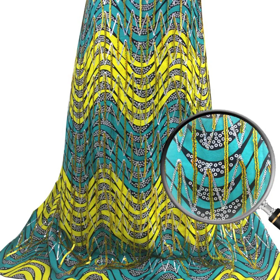

Latest Sequins African Fabrics 100% Cotton Batiki Wax Prints Kitenge/Pagnes/Kikwembe Embroidered Sequins YXL-77