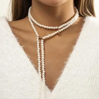 elegant long pearl beads tassel necklace for women trendy layered beaded chains choker necklaces 2022 fashion neck jewelry gifts