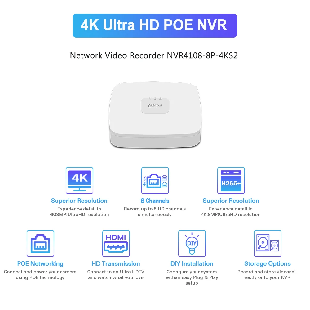 Сетевой видеорегистратор Dahua 4K 8MP POE NVR NVR4104 P 4KS2 NVR4108 8P 4CH 8CH H.265 + спортивная мини