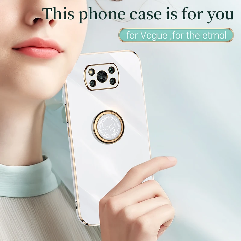 plating square ring holder phone case on for xiaomi mi poco x3 pro x 3 nfc gt 5g poko x3pro luxury soft silicone stand cover free global shipping