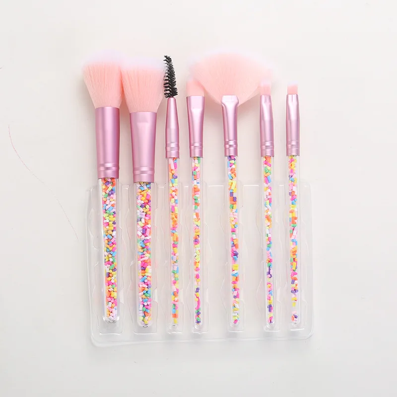 

New 7-piece set of transparent flowing crystal handle candy makeup brush professional eye shadow concealer makeup brush set tool