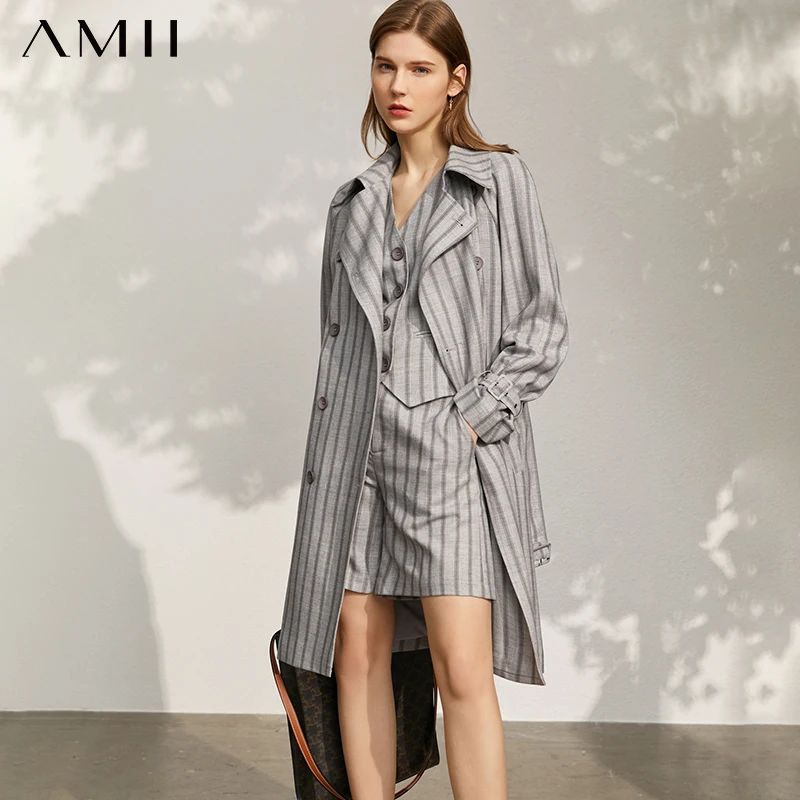 

Amii Minimalism Spring Summer New Women's Trench Coat Causal Striped Slim Tanks Fashion High Waist Gray Women's Shorts 12140140