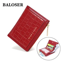 women leather coin wallet short zipper solid color purse thin section money id credit card holder
