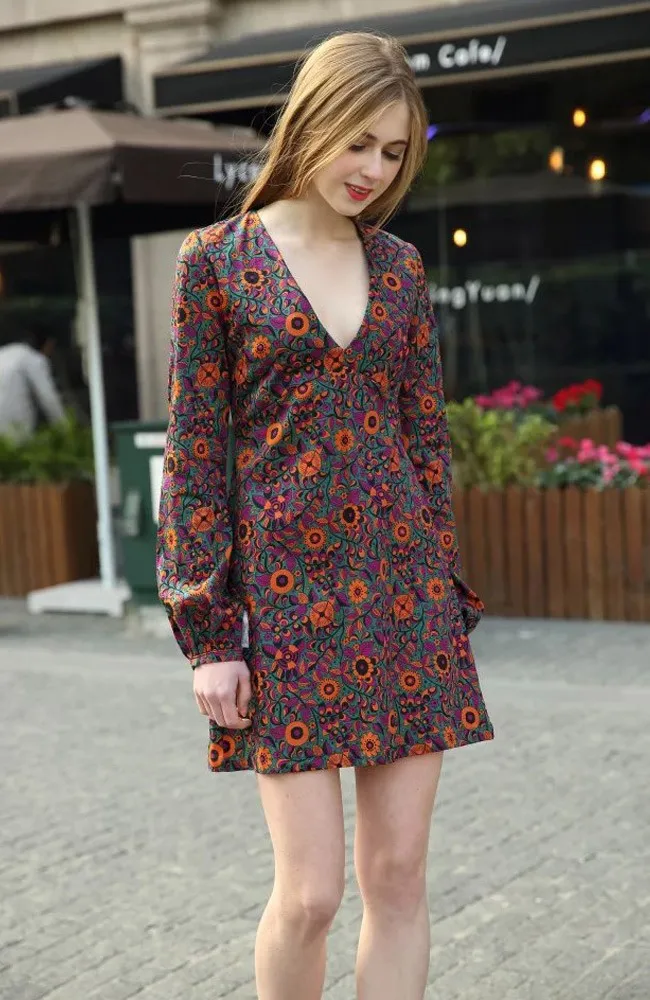 2019 лето осень Новое модное женское ретро платье цветочный узор с глубоким v