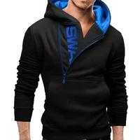 sports men plus size slant zipper letter hoodies long sleeve hooded sweatshirt