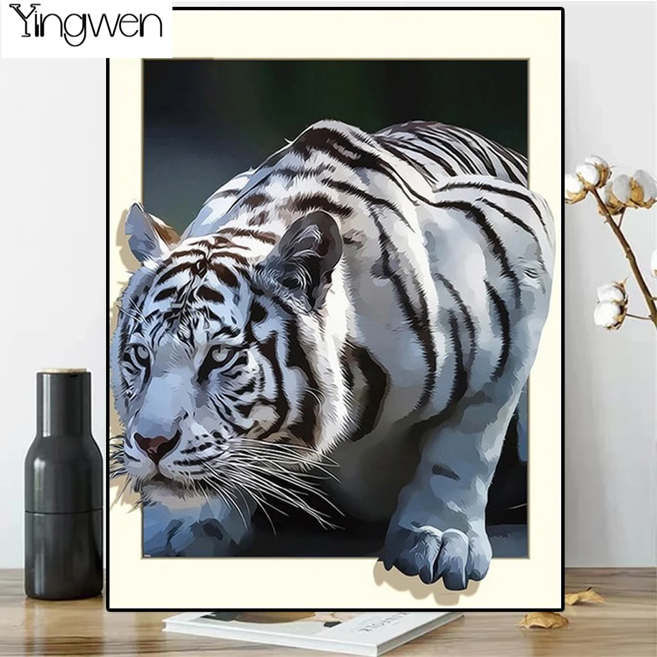 

NEW 3D Diy Diamond Painting White Tiger Diamond Mosaic Kits Animal Picture Of Rhinestone Full Diamond Embroidery Art Home Decor