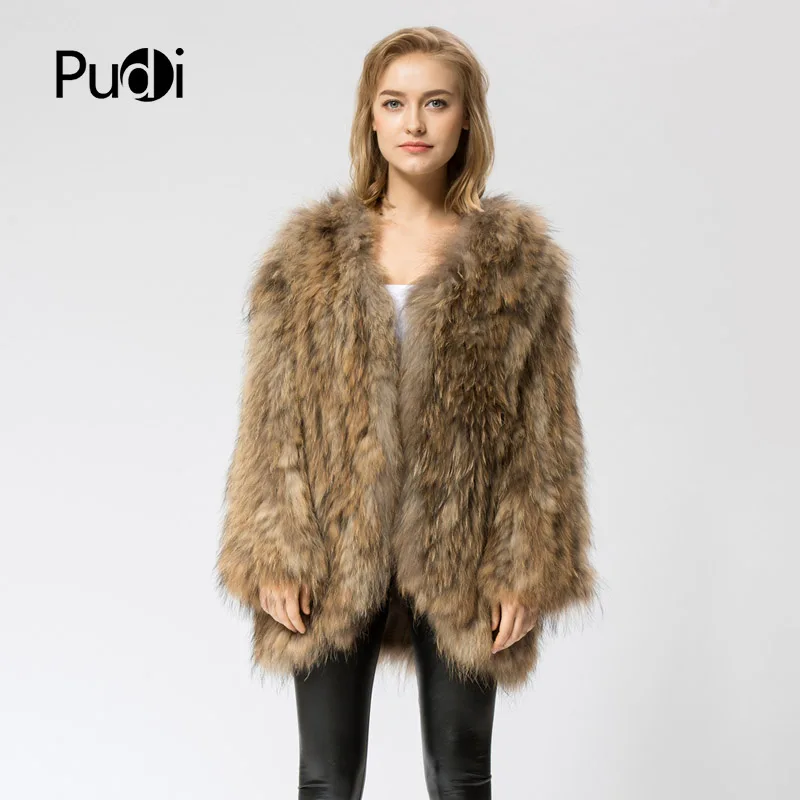 

CR059 Knit Knitted 100% Real Raccoon Fur Coat Jacket Overcoat Russian Women's Winter Warm Genuine Fur Coat Ourwear