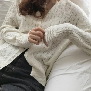 Женский вязаный кардиган с длинным рукавом, винтажный элегантный Свитер оверсайз, зима-осень, 2019