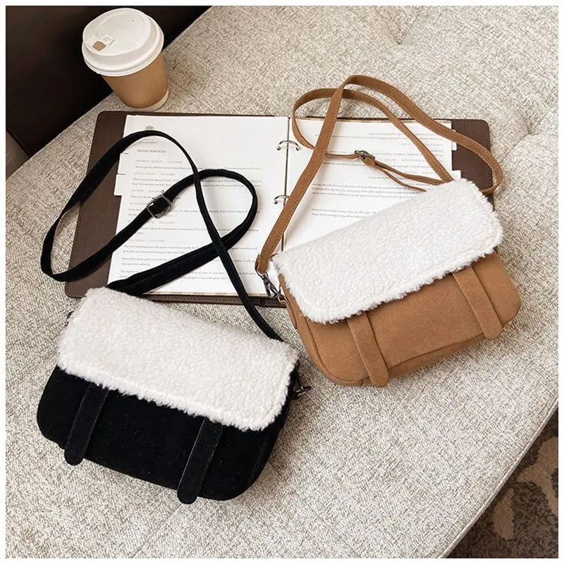 

Женская сумка через плечо, сумка-мессенджер, модные Универсальные кошельки на плечо на осень и зиму, плюшевые матовые маленькие квадратные ...