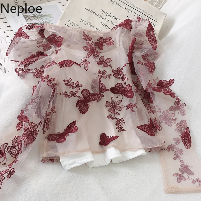 Neploe Ретро стиль страны тяжелая работа вышивка Цветочная Блузка Сексуальная