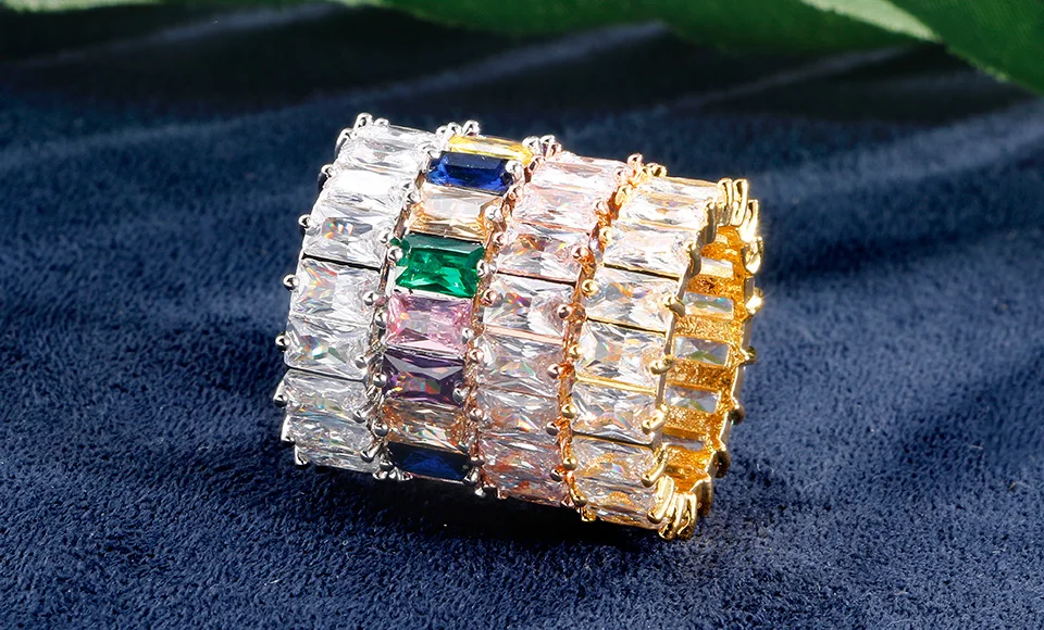 RAKOL New Luxury Charm AAA Baguette Cubic Zirconia Wedding Rings for Women Fashion Cz Crystal Ring Party Wedding Jewelry RR21197