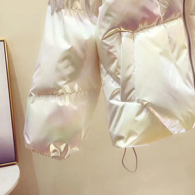 2021 New Winter Jacket Women's Parkas Hooded Bread Service Down Cotton Jacket Glossy Parka Warm Padded Cotton Jacket Outwear