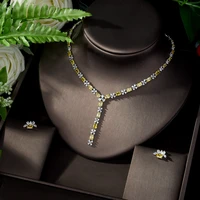 hibride trendy yellow color wedding necklace earrings for women aaa cubic zirconia jewelry set pendientes mujer moda n 1071
