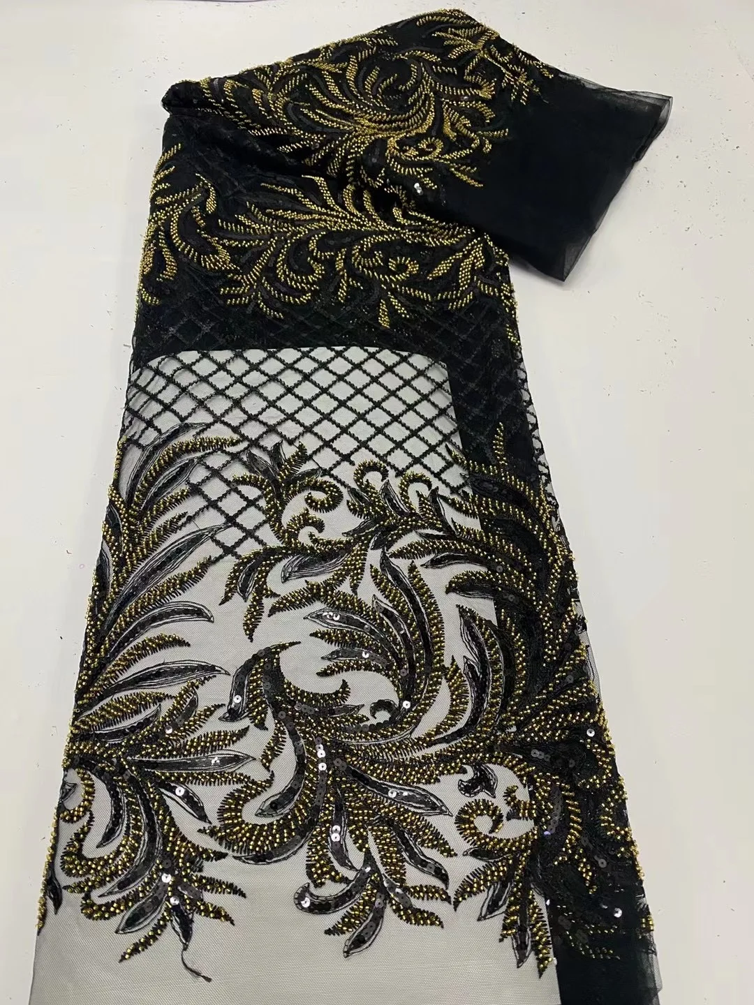 

Luxury African Handmade Beads Laces Fabrics Nigerian French Net Organza Mesh Tulle Embroidery Sequins Beaded For Wedding Party