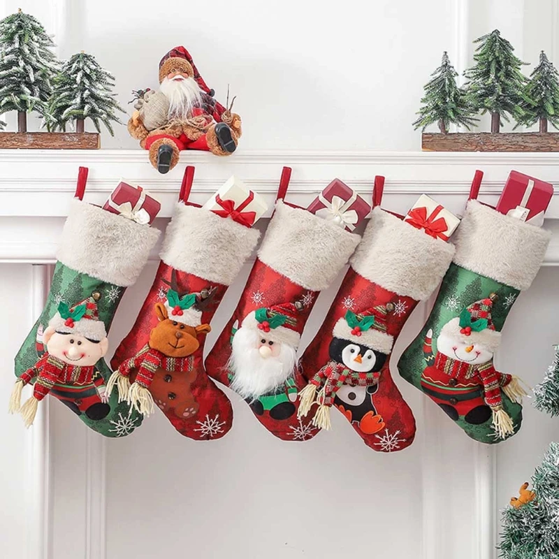 

Christmas Stockings Big Xmas Stocking Decoration 18" Santa Snowman Reindeer Sock
