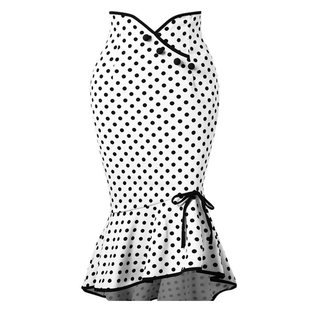 

Sexy Polka Dot Skirt Trumpet Ruffle Women Work Office Dress