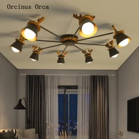 cartoon creative moose ceiling lamp boy girl bedroom childrens room light decoration black antler ceiling lamp