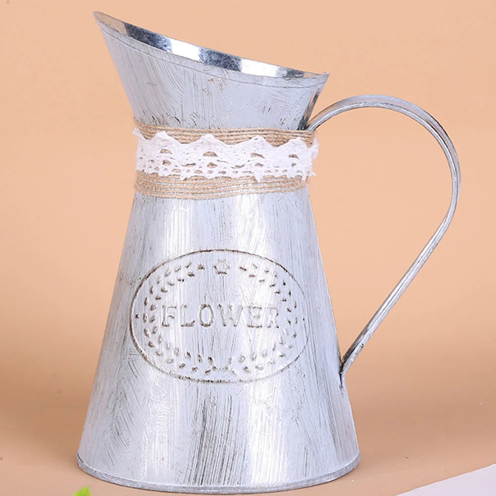 Винтажная потертая кремовая ваза эмалированный кувшин высокий металлический