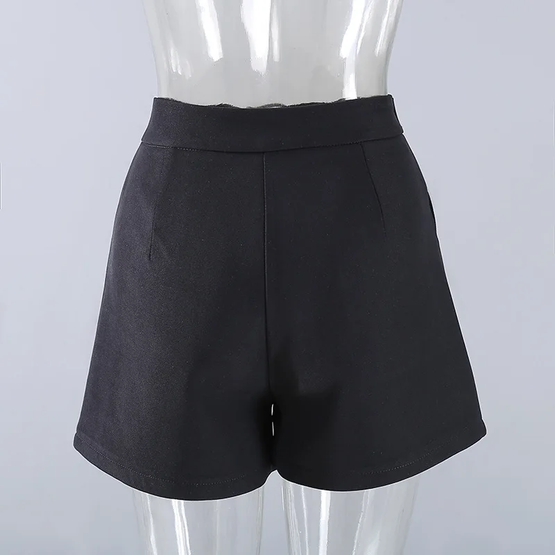 

Black Simple High Waist Women Shorts 2021 New Elegant Casual Mujer Pantalones Loose Office Lady Ins Retro A-line Bottoming