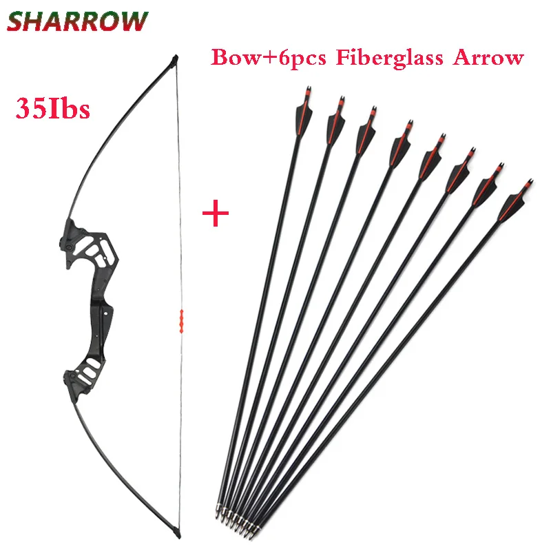 35lbs стрельба из лука прямой тяга лук 53 дюйма изогнутый с 6 шт стекловолокна стрела