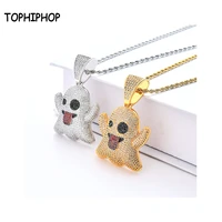 tophiphop hip hop ghost face pendant necklace with rope chain gold silver cubic zirconia hip hop jewelry for men and women