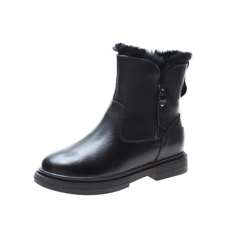 Zapatos de mujer; Новинка года; зимние кожаные женские хлопковые ботинки; шерстяные пинетки с боковой молнией; кожаные женские ботинки
