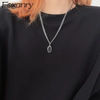 foxanry 925 stamp sweater necklace fashion vintage couple simple black round shape geometric thai silver party jewelry