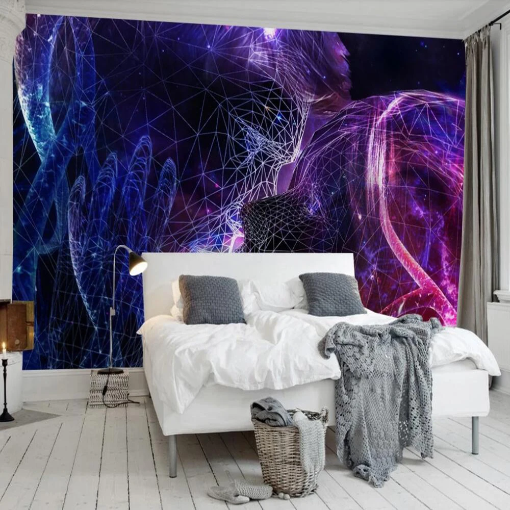 Custom mural wallpaper 3D European modern minimalist curve couple kissing starry sky wall decoration  Строительство и