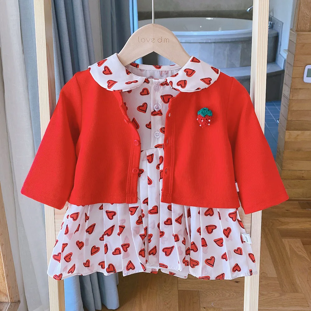 

Halilo наряд для маленьких девочек на День Благодарения Красное вязаное пальто + платье-комбинезон для девочек 2 шт. осень 2020 детская одежда ком...