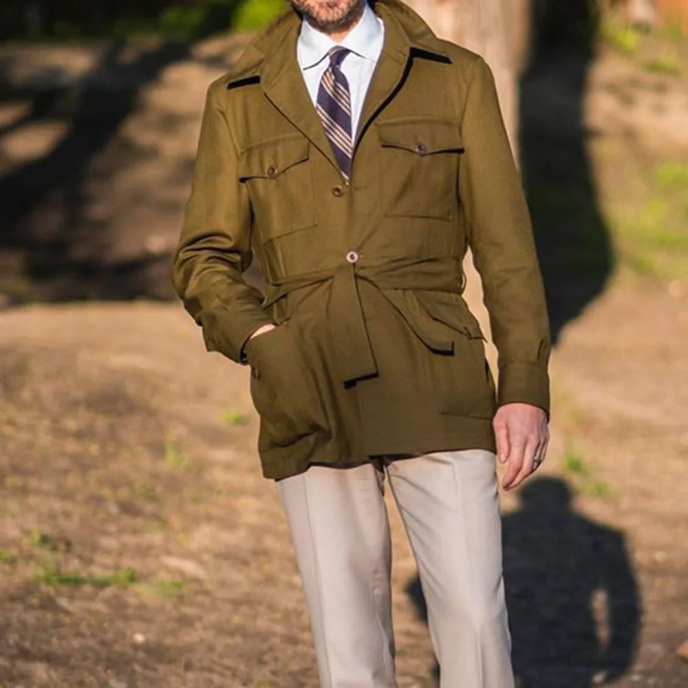 Ветровка мужская винтажная зеленая однобортная куртка с длинным рукавом деловой