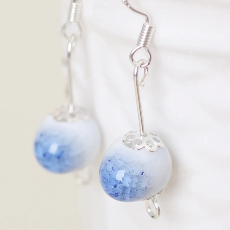 

Fashion Resin Ceramic Earrings for Women Handmade Blue and White Ceramic Earring Jewelry Gift
