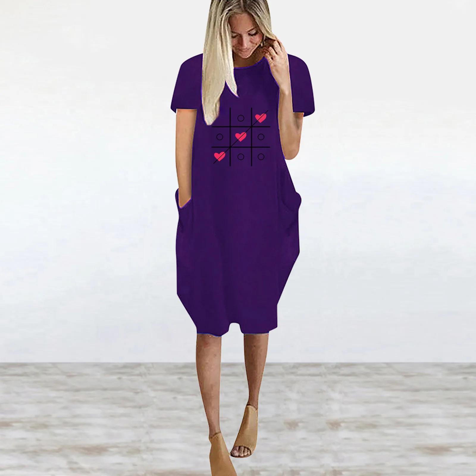 

Women's Drees Love Printing Casual Pocket Short Sleeve Round Neck Dress Sleeve Pocket Dress Vintage Office Lady Round Neck Dress