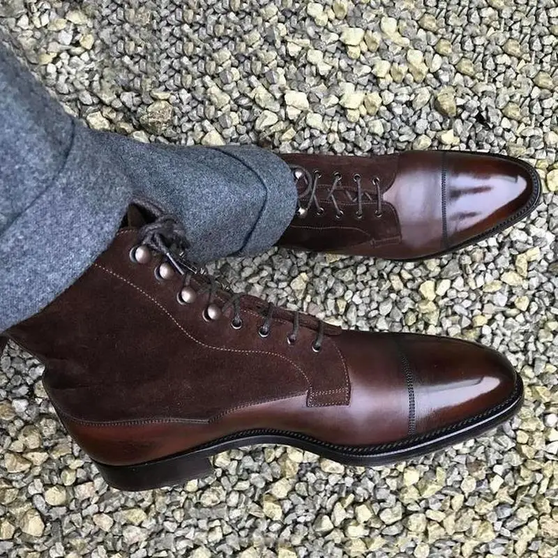 

Men's New Fashion Patchwork Boots Pu Leather with Imitation Deer Velvet Design Fashionable and Versatile HG378