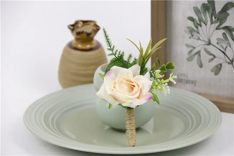 S Boutonniere YO CHO Свадебный планировщик розы Искусственный шелк цветок на запястье корсаж браслет жених бутоньерка белый свадебный для мужчин свадебные цветы - Цвет: S Boutonniere