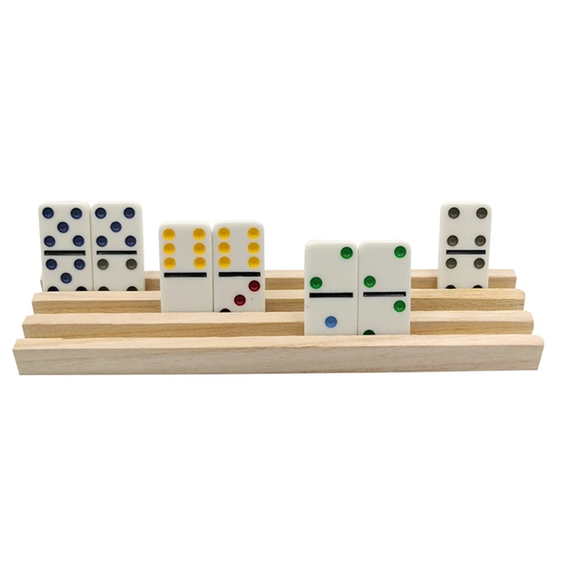 

Domino Racks Set of 4, Plusvivo Wooden Domino Trays Holders for Mexican Train Chicken Food and Other Dominoes Games
