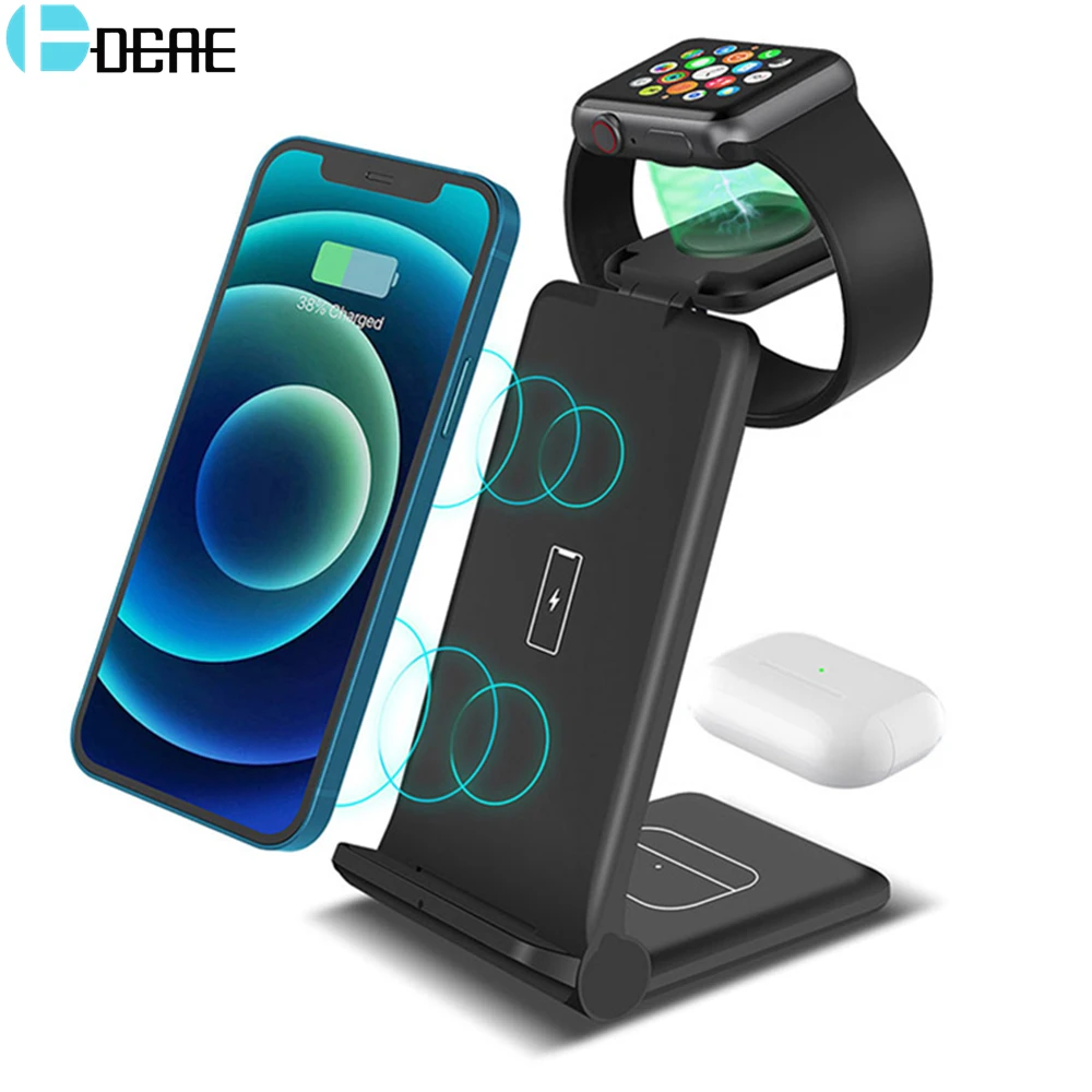 

DCAE 15W Wireless Charger Fast Charging Dock Station for Apple Watch 8 SE 7 6 5 iPhone 14 13 12 11 XS XR X 8 Airpods 3 Pro Stand