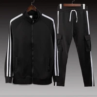 2022 new air layer sports mens spring and autumn new mens suit leisure sports fitness sweater stand up collar two piece suit