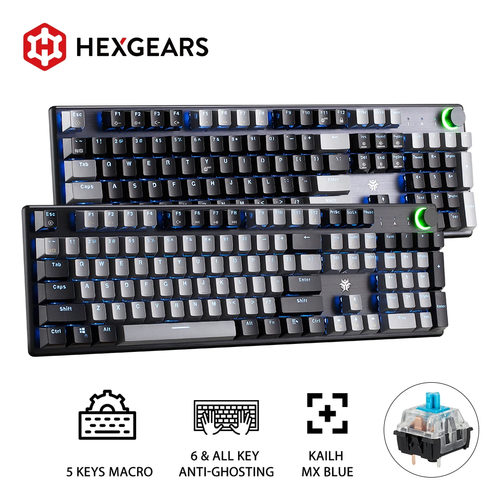 hexgears gk736 kailh mx blue switches mechanical keyboard 104 keys wired macro gaming keyboard for windows pc free global shipping