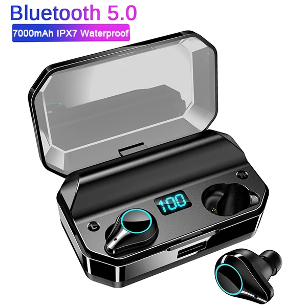 T9 QCR T9 TWS беспроводные bluetooth-наушники 9D стерео IPX7 водонепроницаемый 7000 мАч светодиодный внешний Смарт-аккумулятор наушники держатель телефона - Цвет: T9