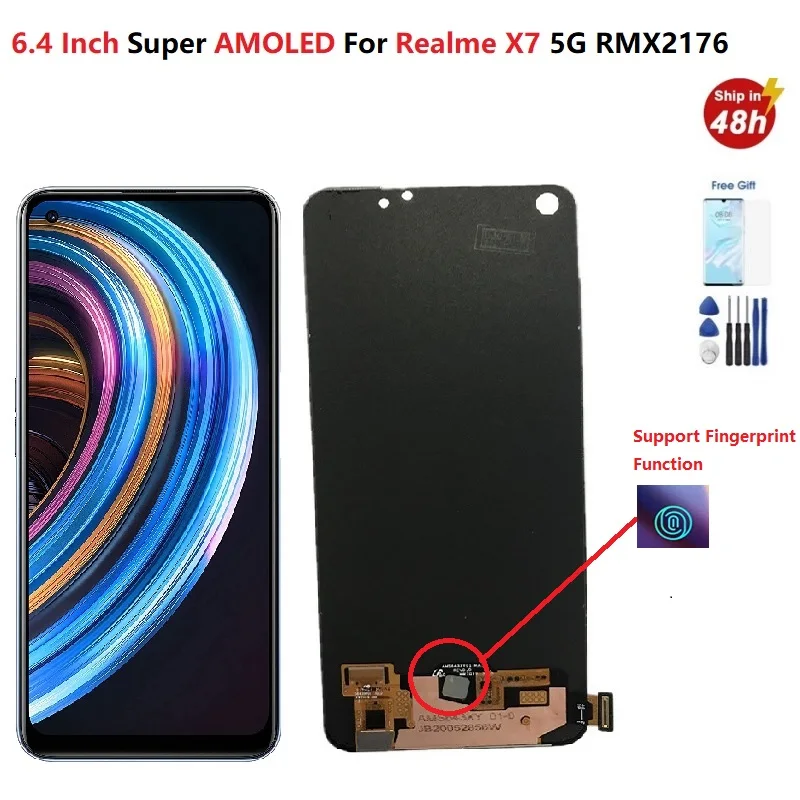 Pantalla Super AMOLED de 6,4 pulgadas para Realme, montaje de digitalizador de pantalla LCD RMX2176 para Realme X7 5G, Realme Lcd X7-0