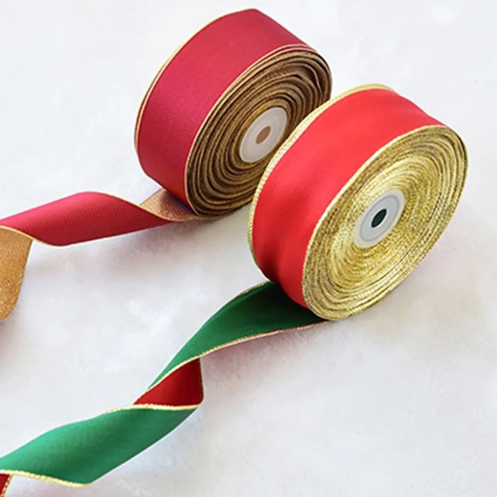 2 м Рождественская двухсторонняя Проводная атласная лента для ручной работы