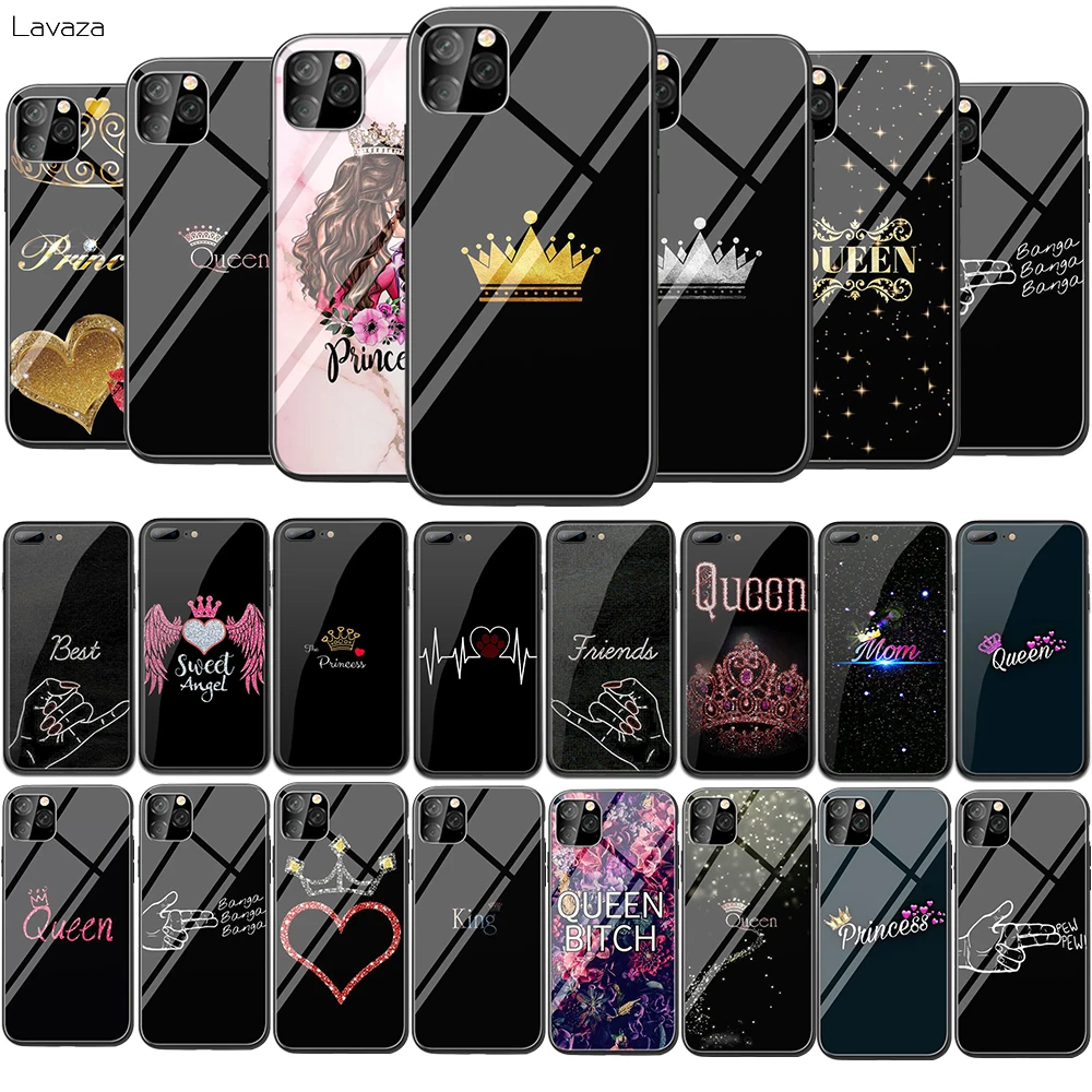 Lavaza QUEEN LOVING KING Закаленное стекло TPU Чехол для Apple iPhone 6 6S 7 8 Plus 5 5S SE XR X XS 11 Pro MAX