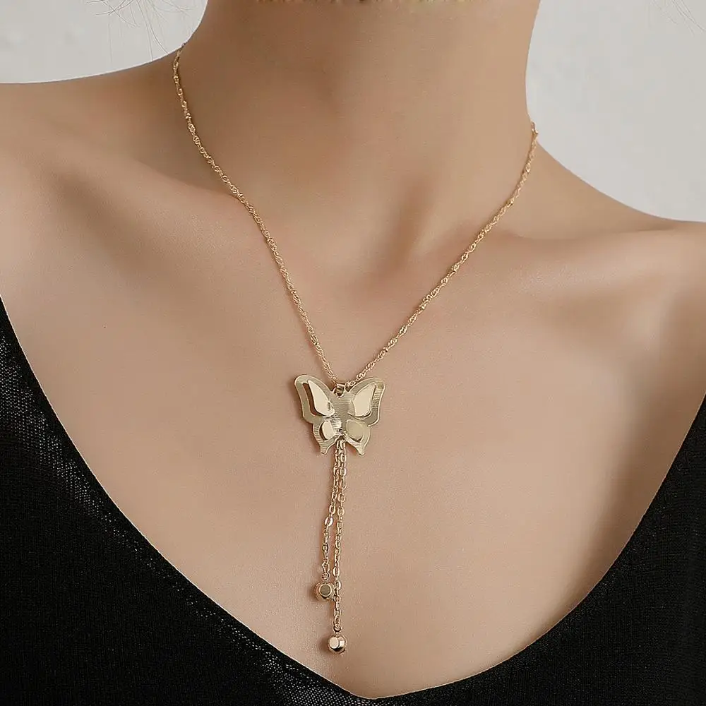 Женское длинное ожерелье с бабочкой и кисточкой в богемном стиле|Цепочки| |