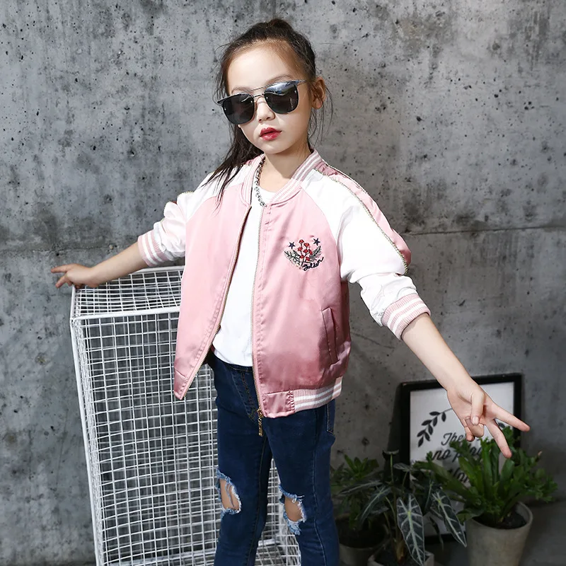 Toddler Girl's Bomber Jacket New Spring Autumn Embroidered Baseball Children Kids Outerwear Tops Outfits Windbreaker Coat | Детская