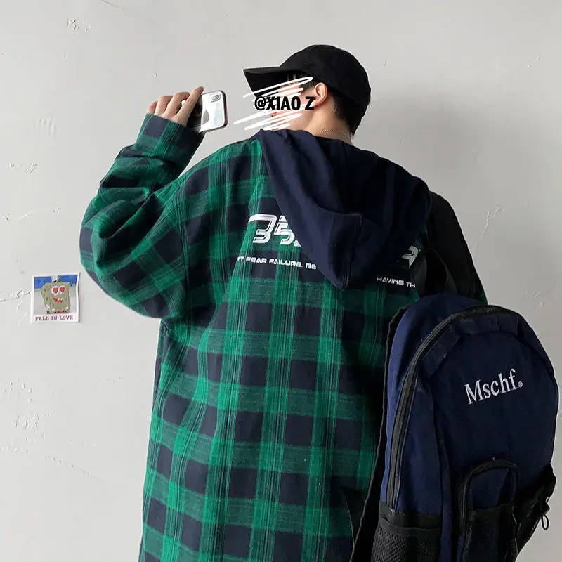 Мужская хлопковая толстовка в клетку с капюшоном и длинным рукавом | одежда