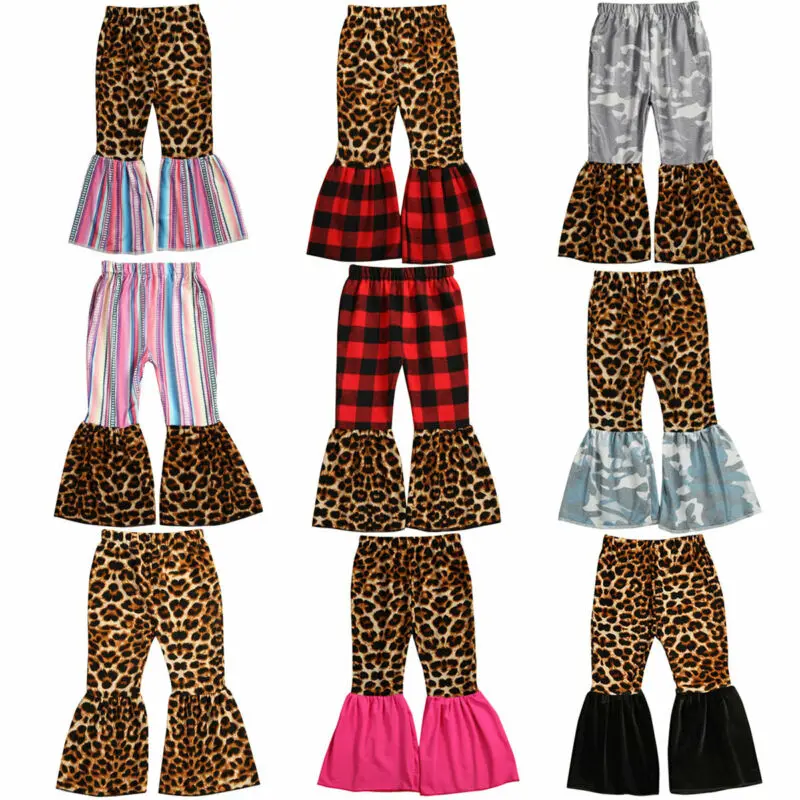 

Dropshipping Autumn Toddler Baby Girls Pants Casual Leopard&Plaids Bell-bottoms Pants Trousers Children Girl Holiday Outfit 1-6Y