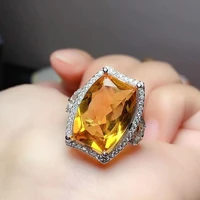 jewelry 925 silver citrine ring for daily wear 13mm18mm natural vvs grade citrine ring fashion yellow crystal silver ring